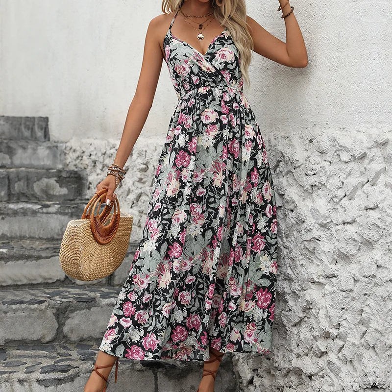 Vestido feminino espaguete floral popular Amareicano