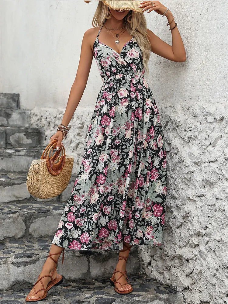 Vestido feminino espaguete floral popular Amareicano